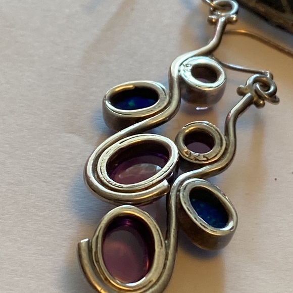 🌴Artisan made sterling silver amethyst opal earrings - Picture 7 of 9